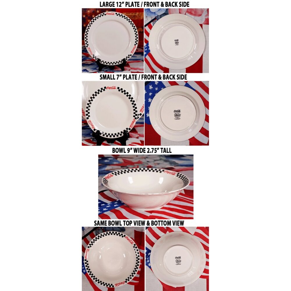 Vintage Coca-Cola Gibson Dinnerware Set 12” Plate 7” Plate & 9” Bowl Diner 90's